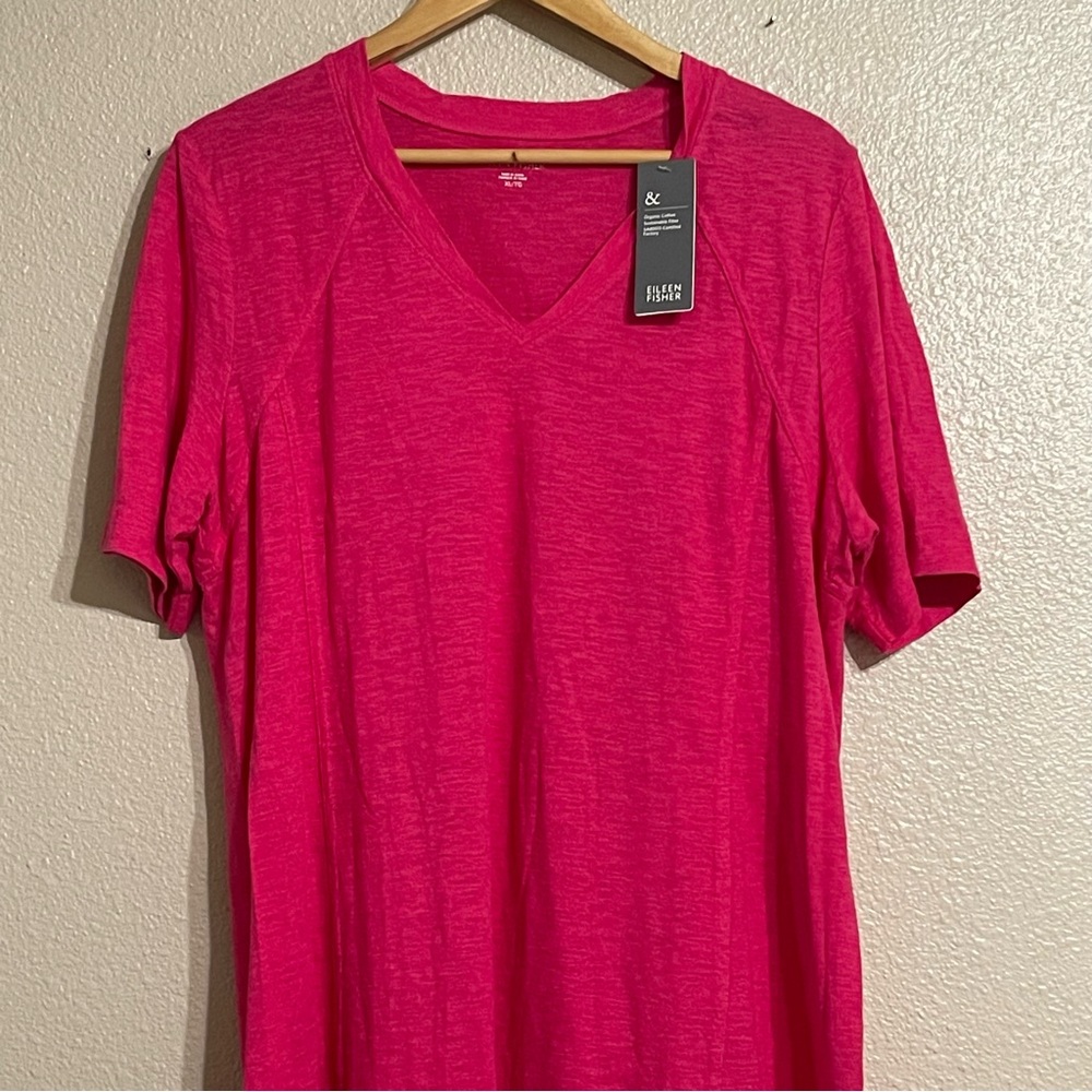 Eileen Fisher V Neck Shirt Dress Hem and Organic Cotton Pink - Picture 3 of 12